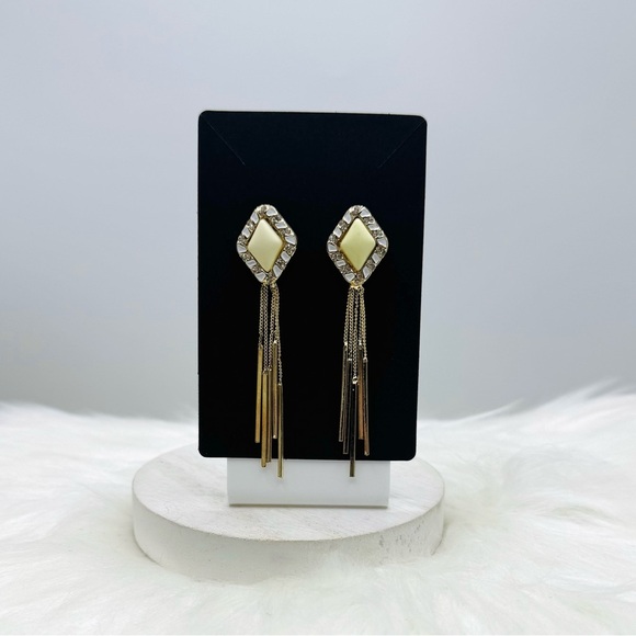Long Dangling Statement w/ Rhinestone earrings - Picture 2 of 3